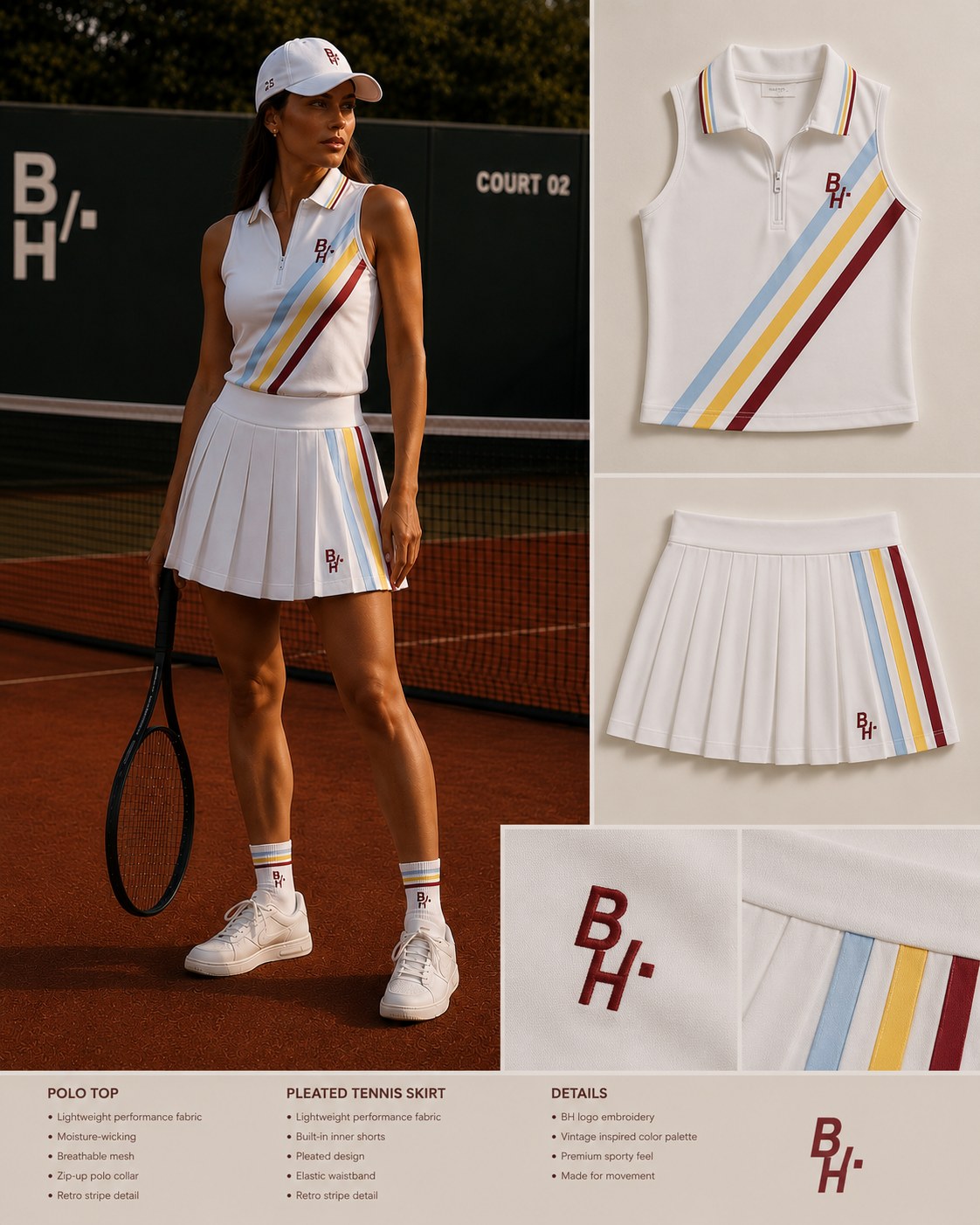Conjunto femenino de tenis LEBHE en pista de tierra batida